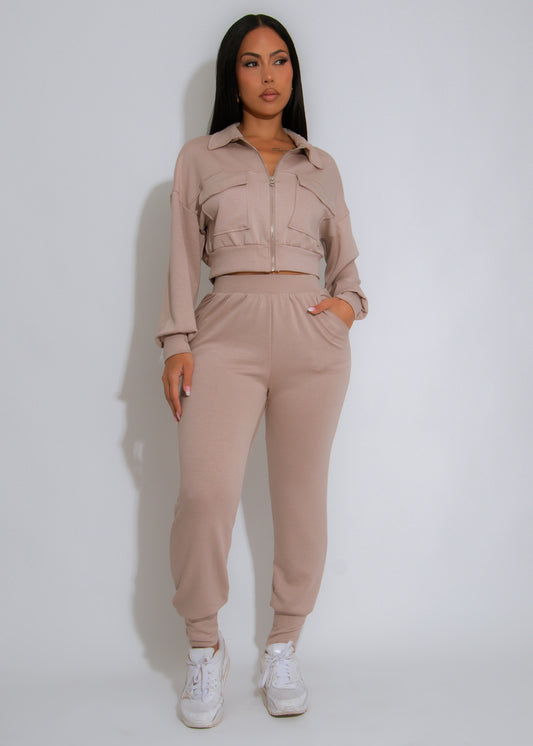 Street Ease Cargo Pant Set Nude