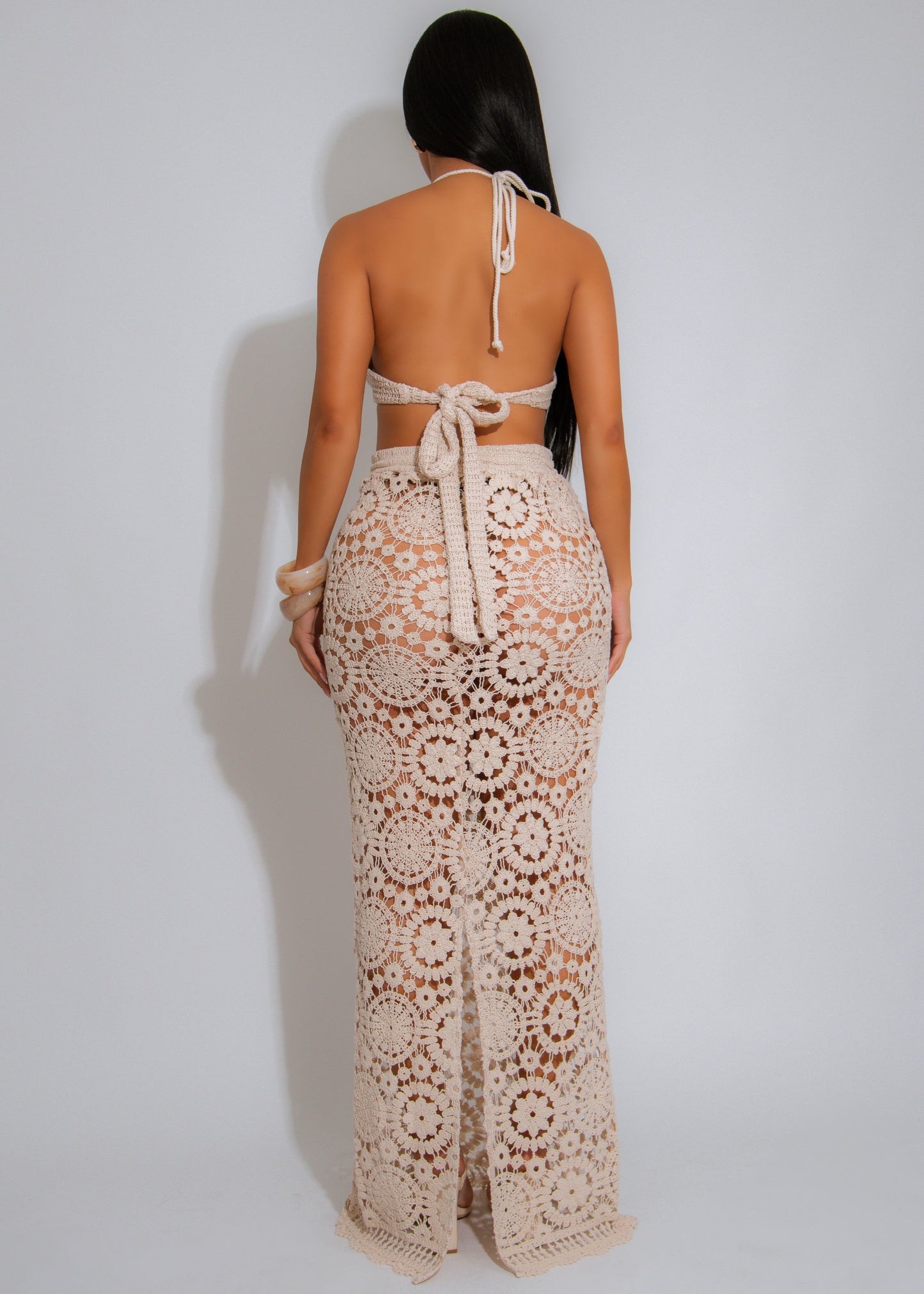 Solstice Petal Crochet Floral Skirt Set Nude