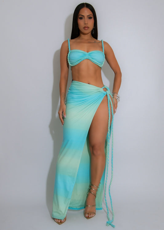 Coastal Allure Ruched Skirt Set Green