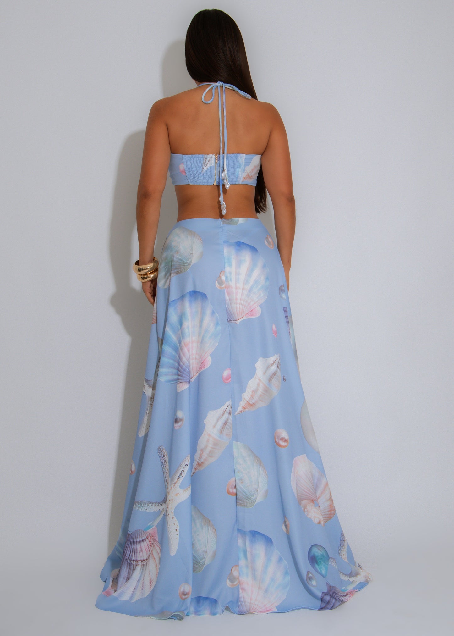 Siren's Whisper Satin Ruched Maxi Dress Blue