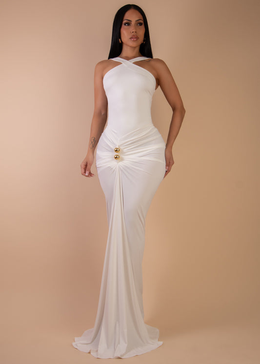 Adorable Affair Ruched Maxi Dress White