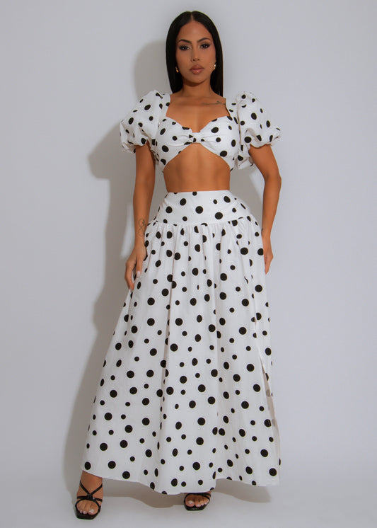 Dot Affair Linen Skirt Set White