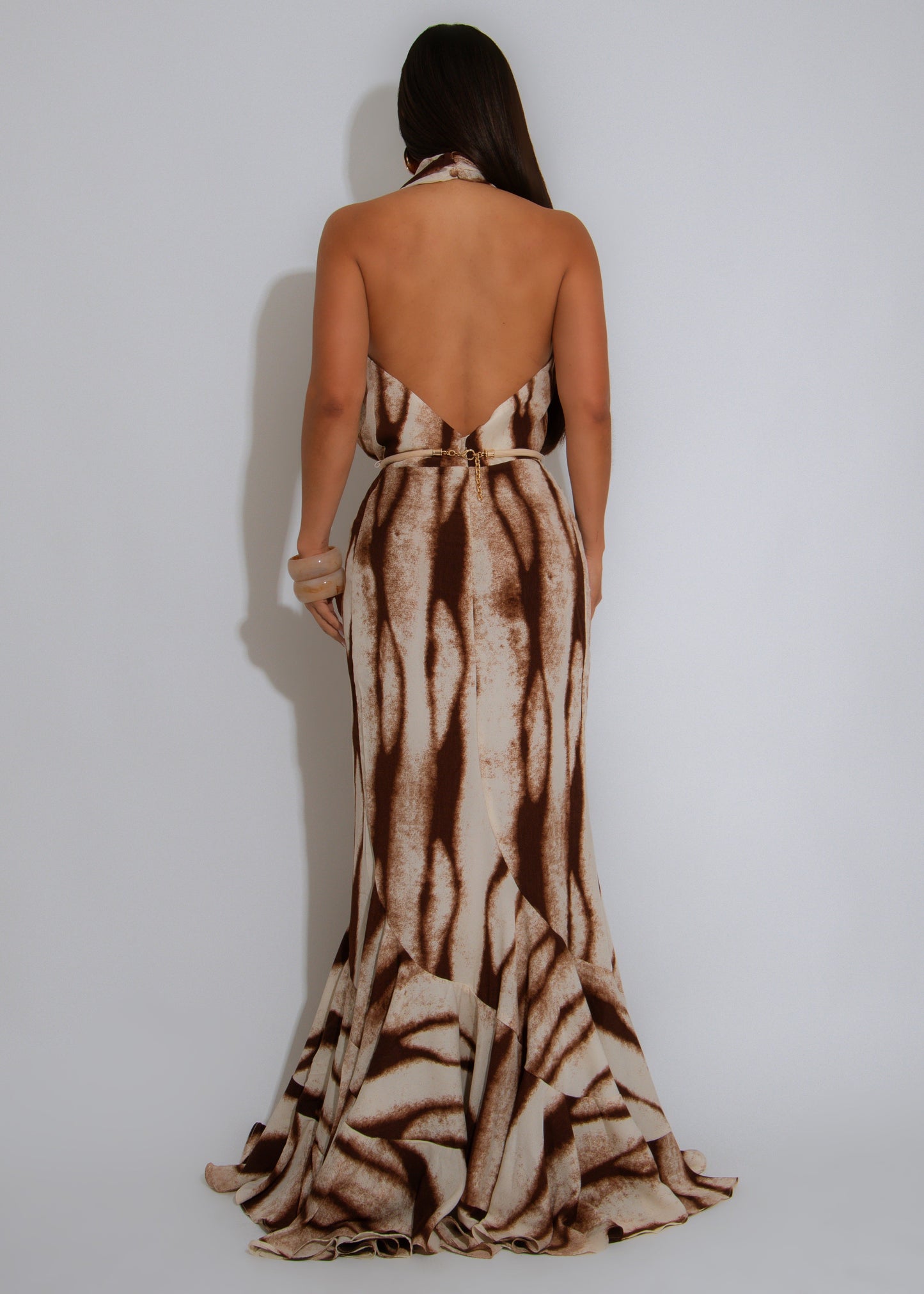 Savanna Heat Ruched Maxi Dress Brown