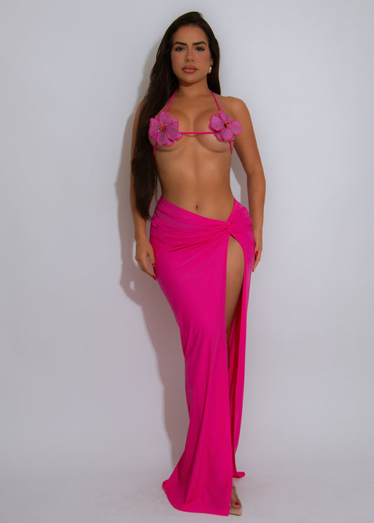 Orchid Tide Sequin Ruched Floral Bikini Set Pink