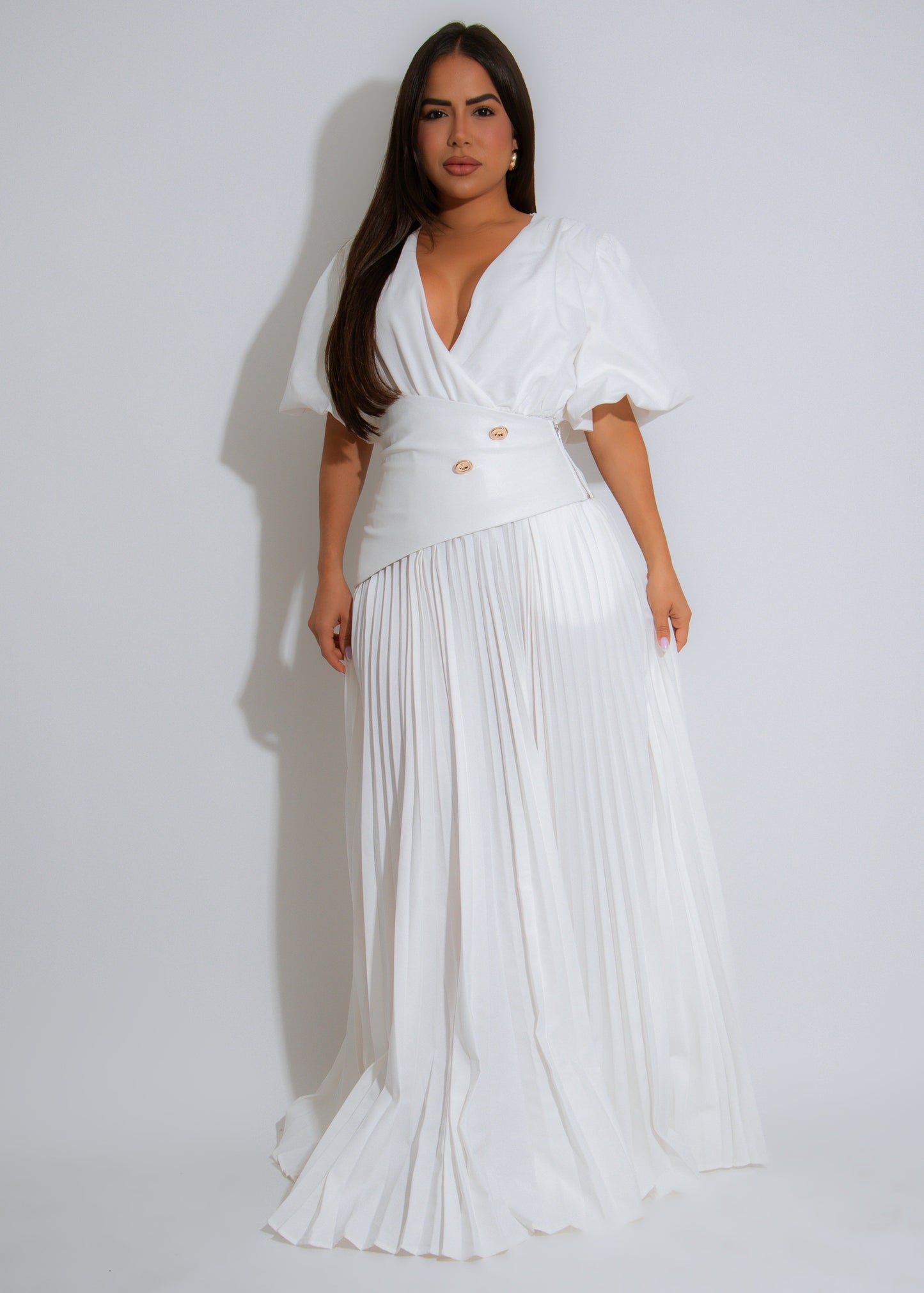 Ivory Muse Ruched Maxi Dress White