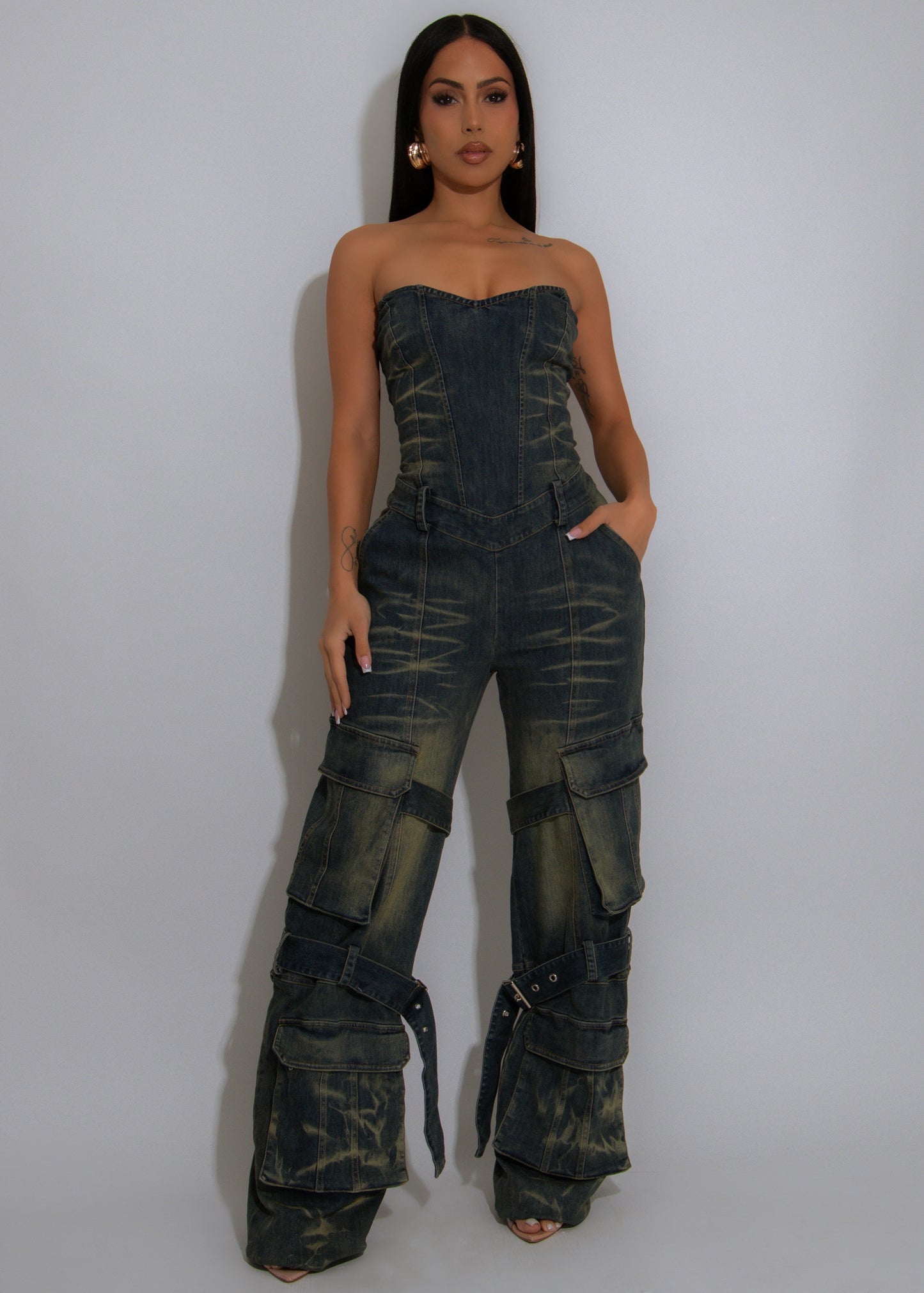Denim Breakdown Cargo Jumpsuit Dark Denim