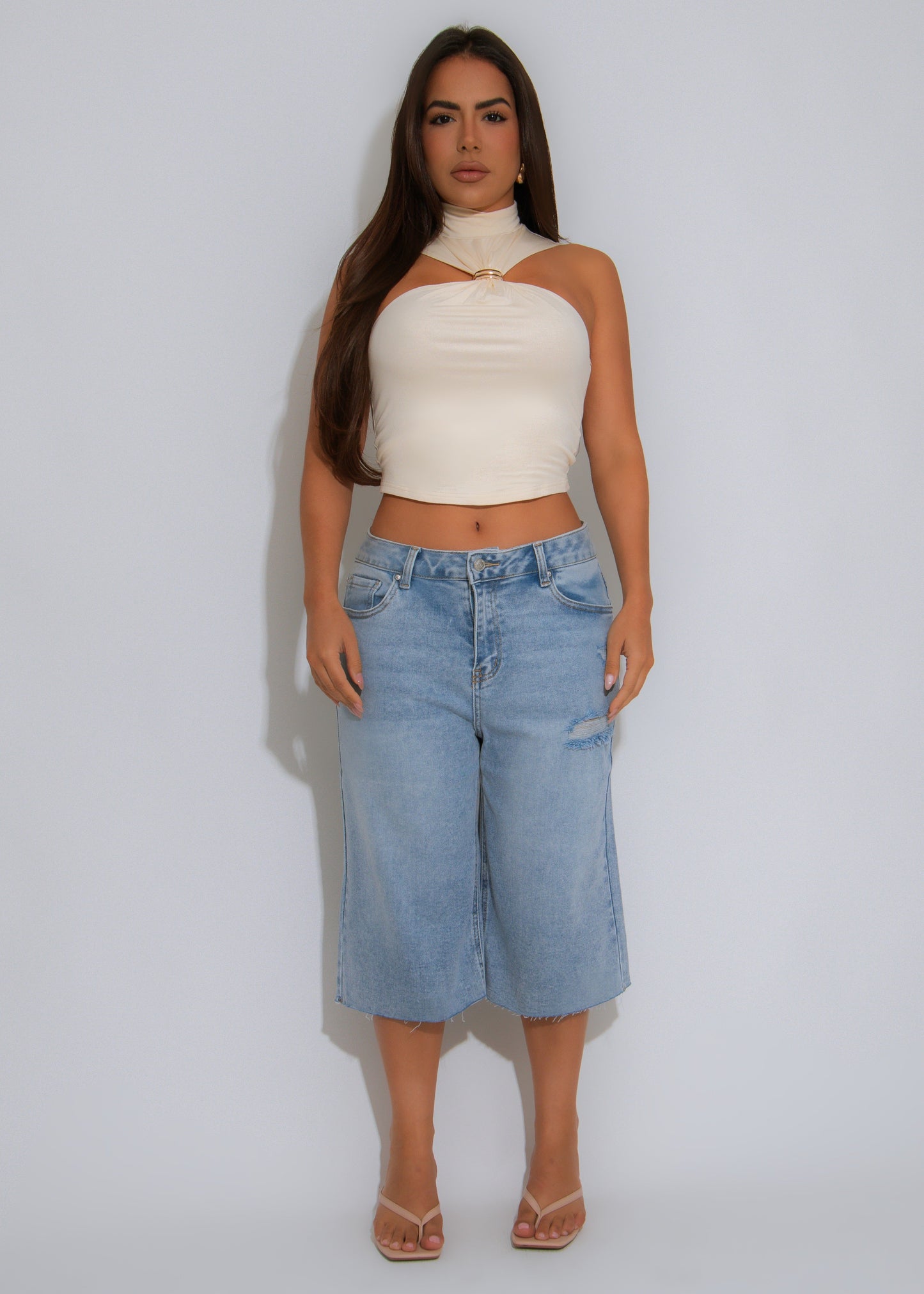 Luxe Drape Ruched Crop Top Nude