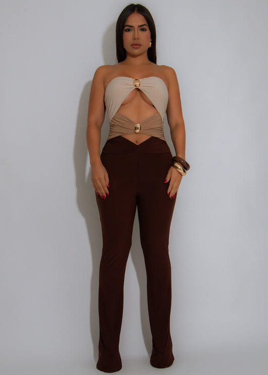 Cleo Crush Ruched Jumpsuit Brown