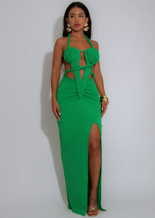 Venus Bound Ruched Maxi Dress Green