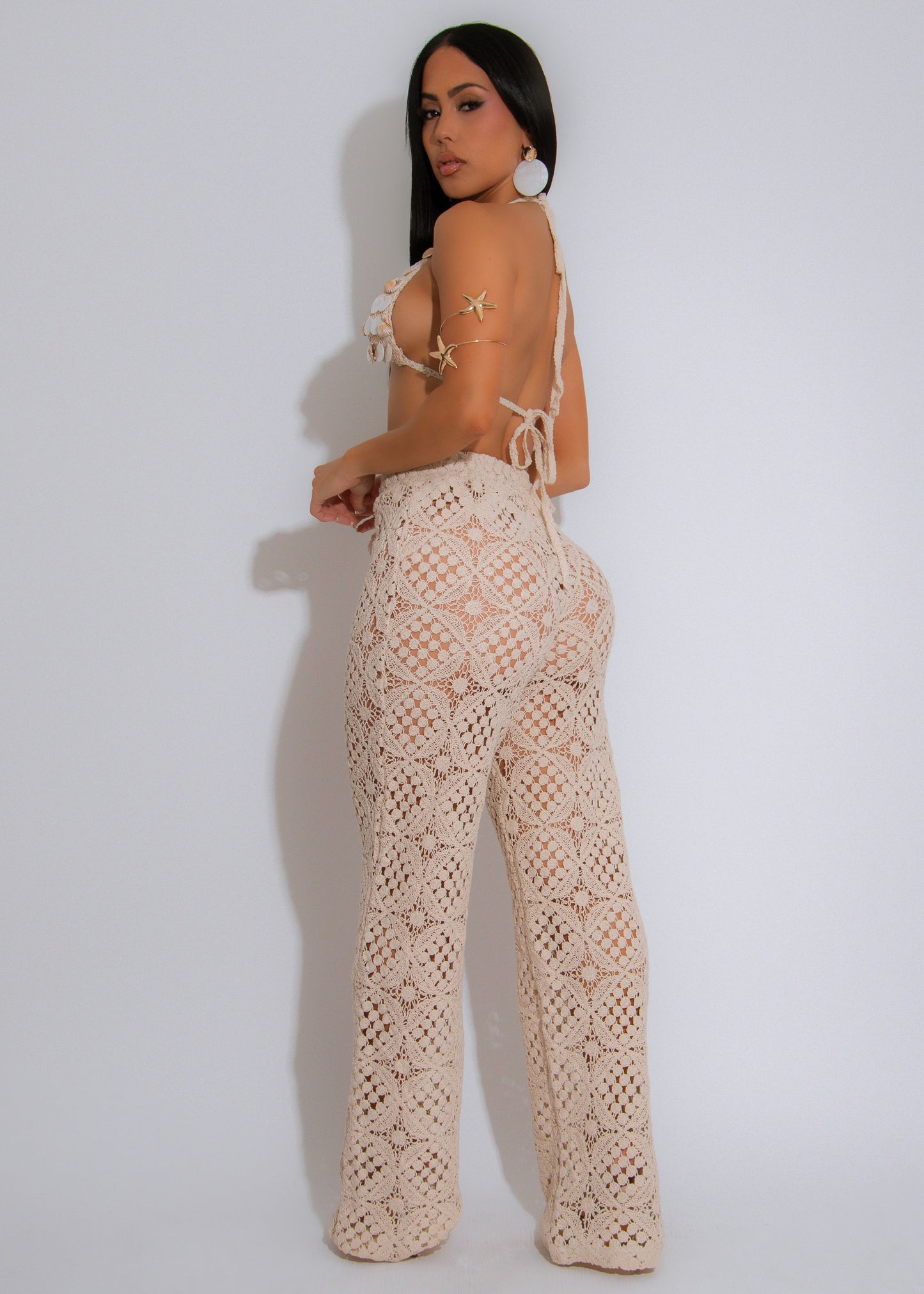 Moon Tide Shell Crochet Pant Set Nude