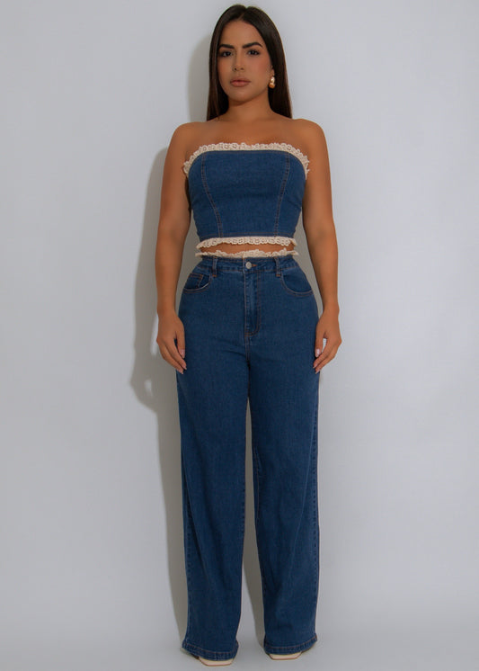 Vintage Flirt Lace Pant Set Denim