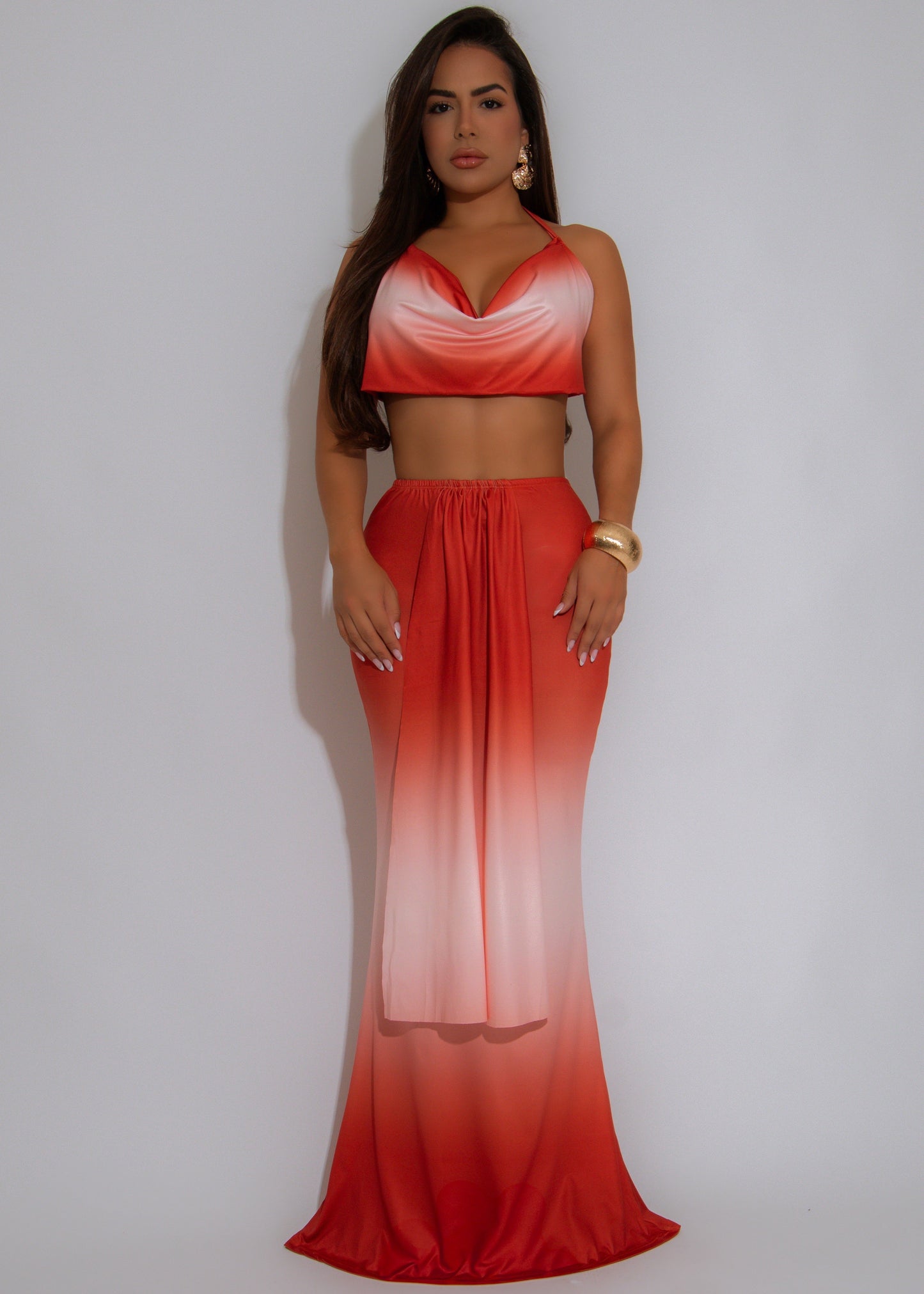 Horizon Allure Ruched Skirt Set Orange