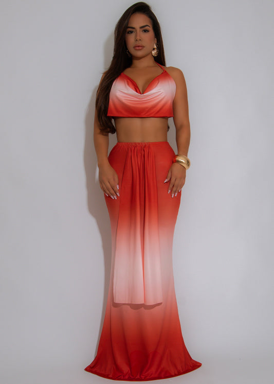 Horizon Allure Ruched Skirt Set Orange