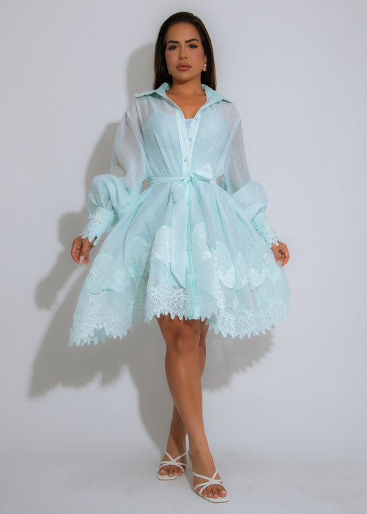 Morning Bloom Lace Floral Mini Dress Blue