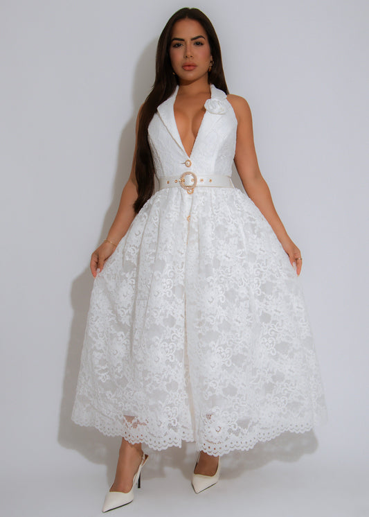 Luna Grace Lace Floral Maxi Dress White