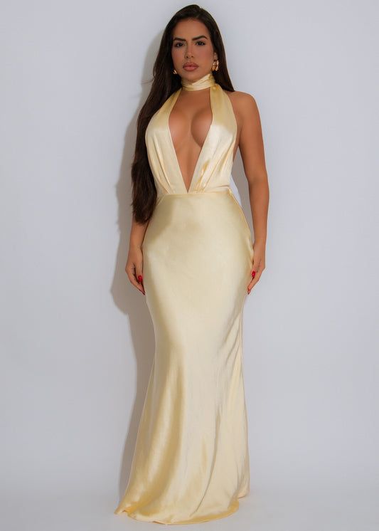 Elysian Slip Satin Maxi Dress Yellow