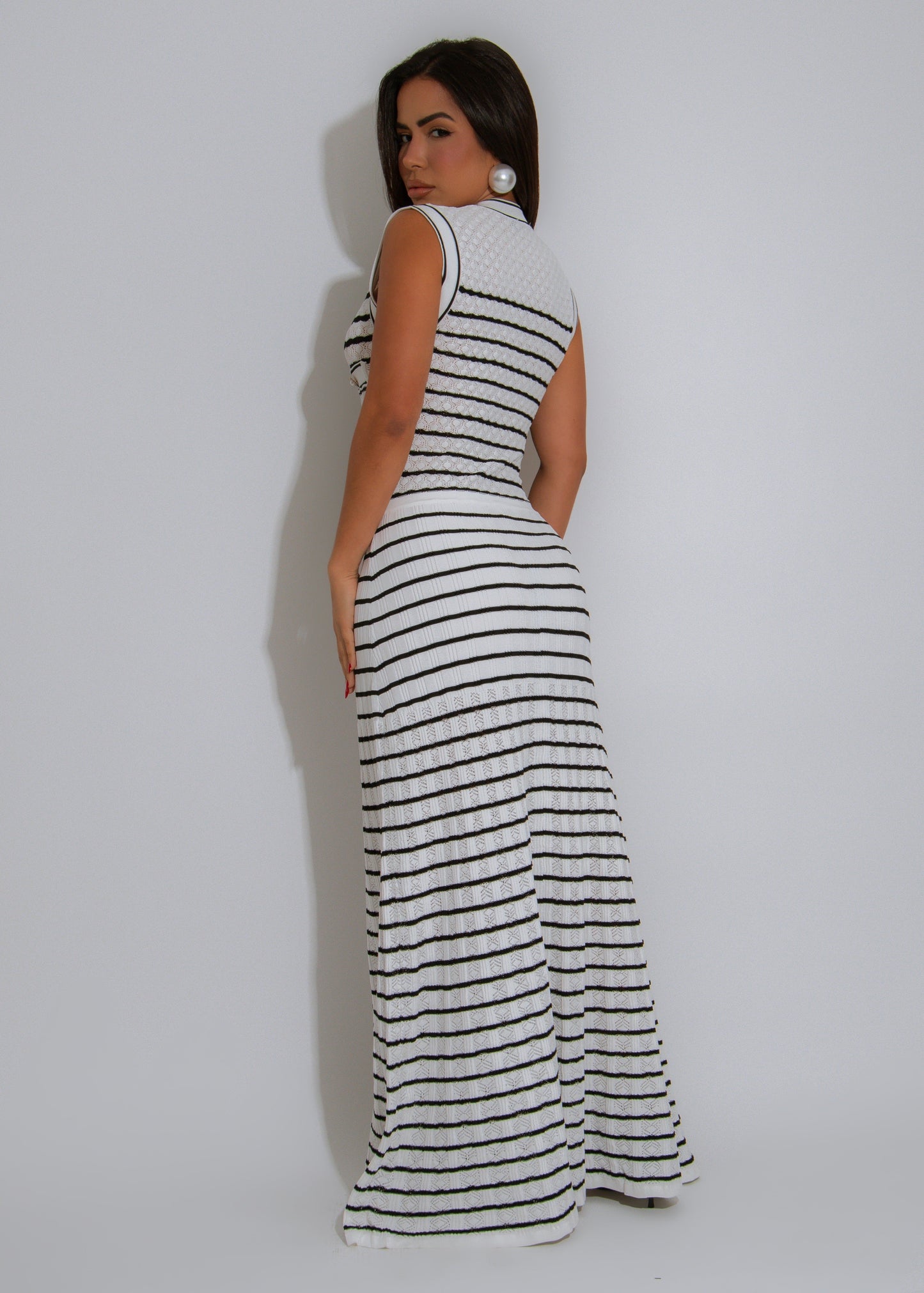 Riviera Code Knit Stripes Maxi Dress White