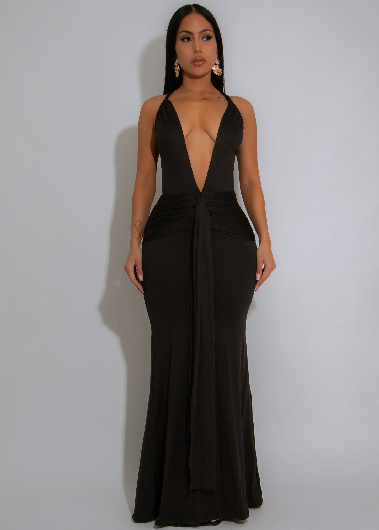 Mirage Flame Ruched Maxi Dress Black