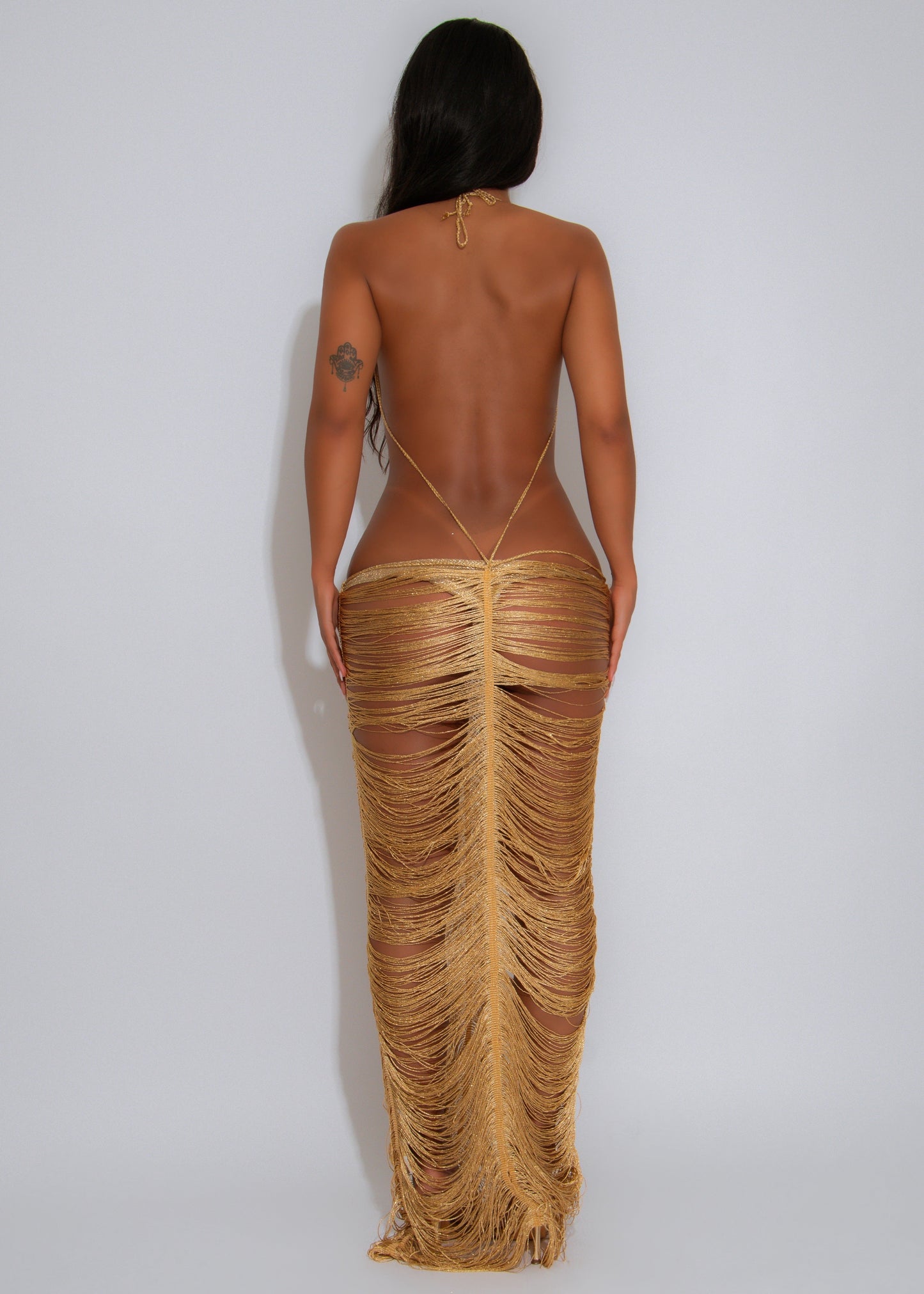 Goddess Tide Gown Shell Maxi Dress Gold