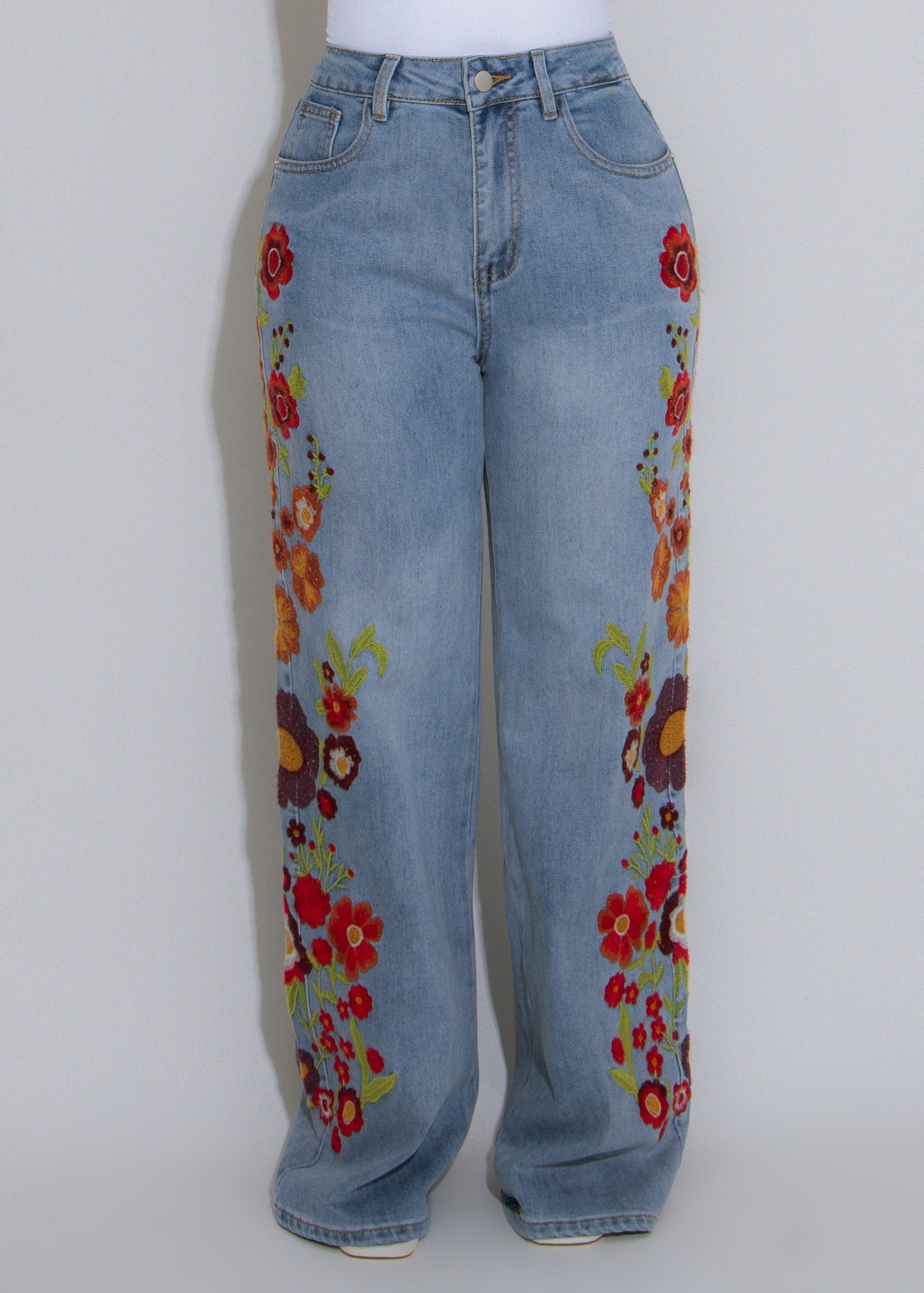 Ruffle Me Right Floral Pant Light Denim