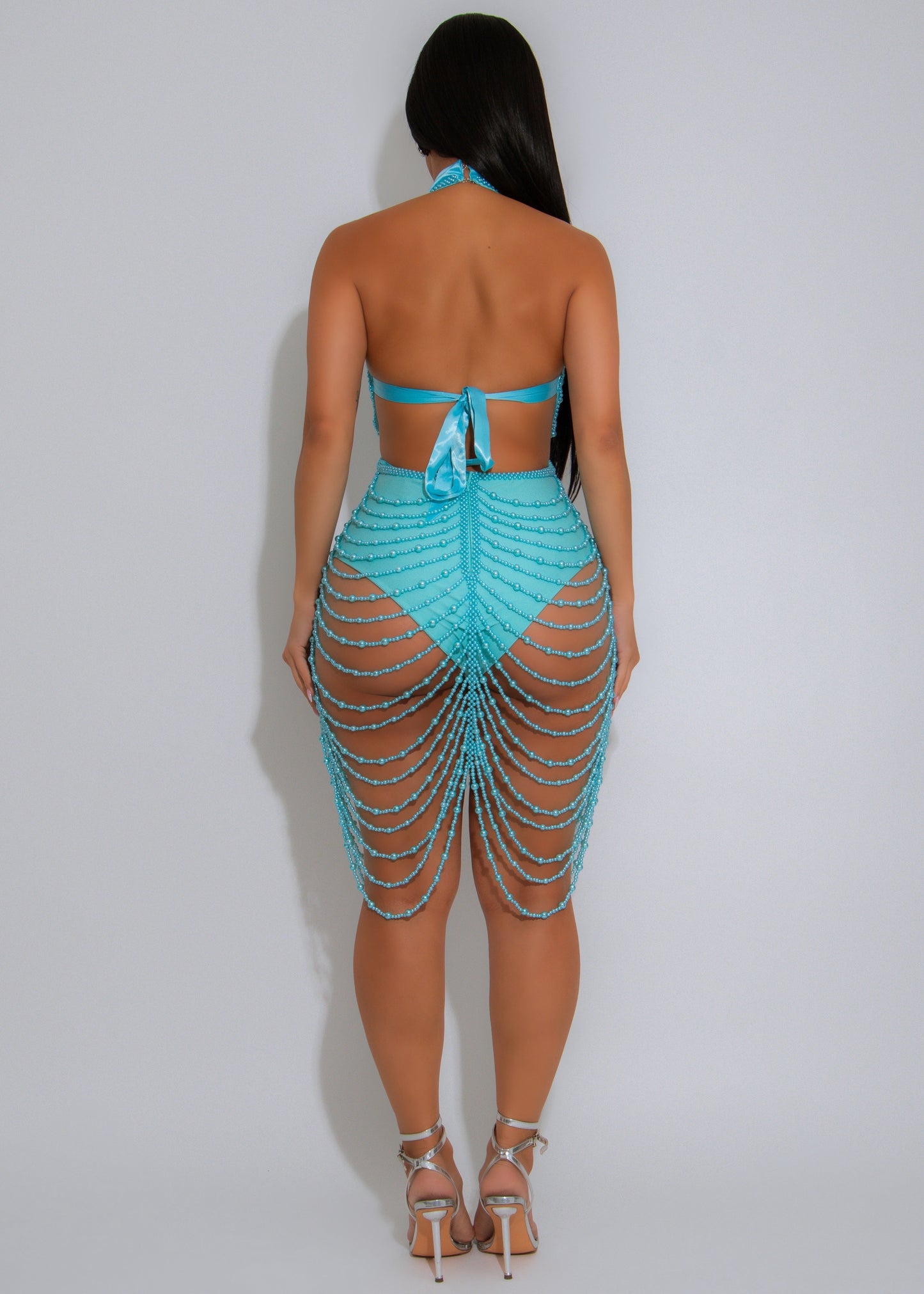 Dangerous Desire Pearls Mini Dress Blue