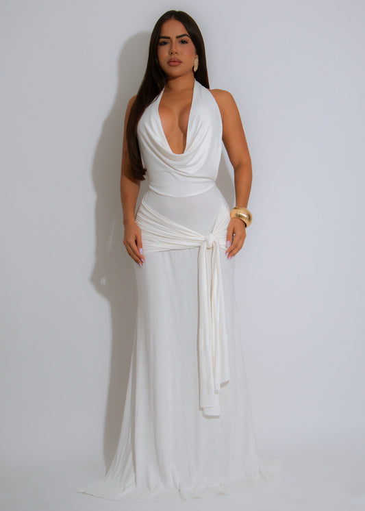 Sienna Drape Ruched Maxi Dress White