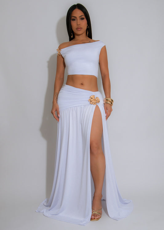 Opulence Bloom Ruched Skirt Set White