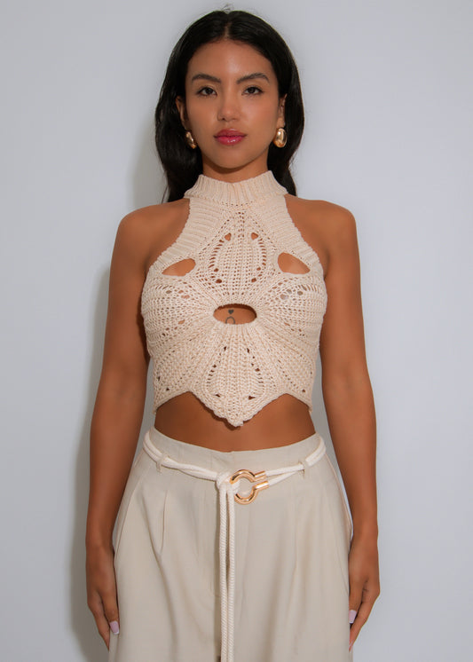 Bloom Bound Floral Crochet Crop Top Nude