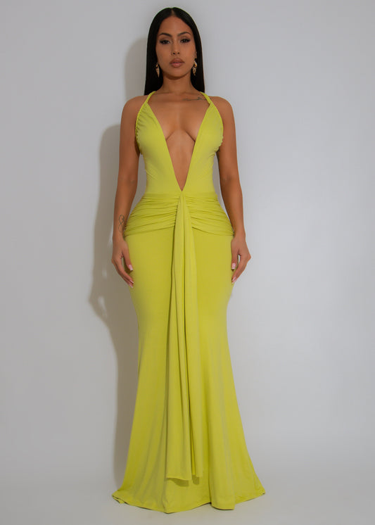 Mirage Flame Ruched Maxi Dress Yellow