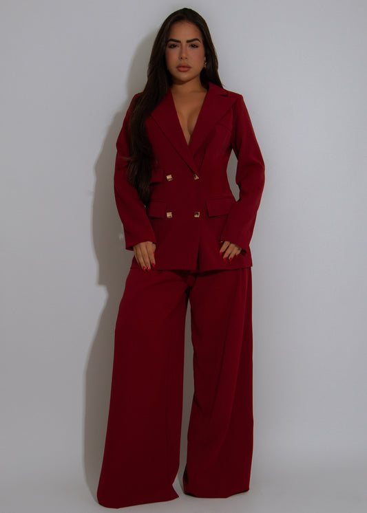 Executive Drama Pant Set Red
