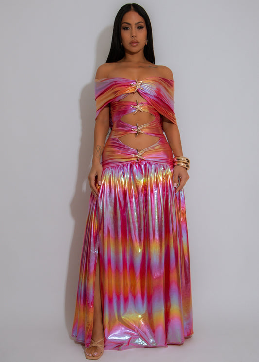 Ocean Spell Ruched Maxi Dress Pink
