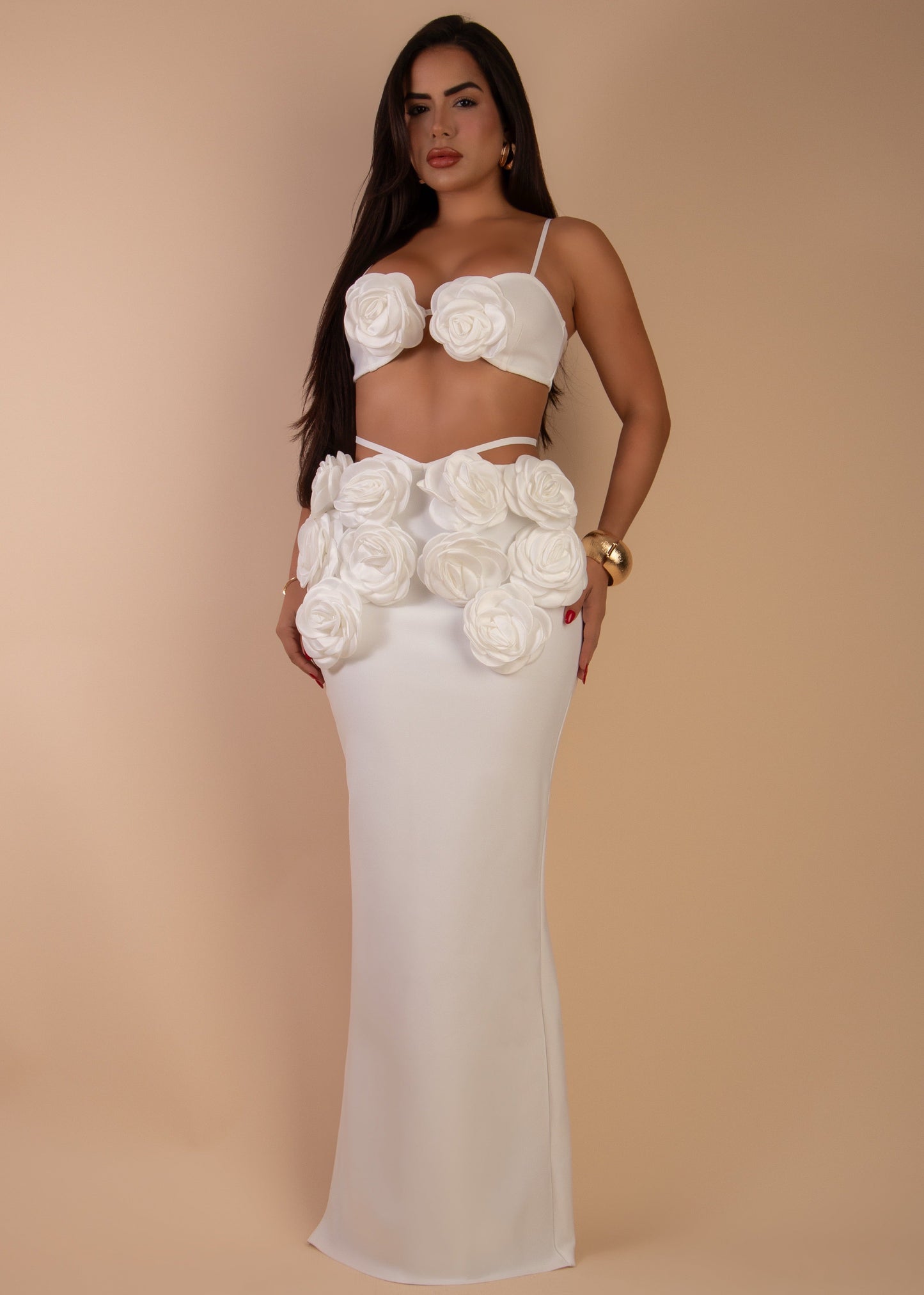 Petal Promise Bandage Floral Skirt Set White