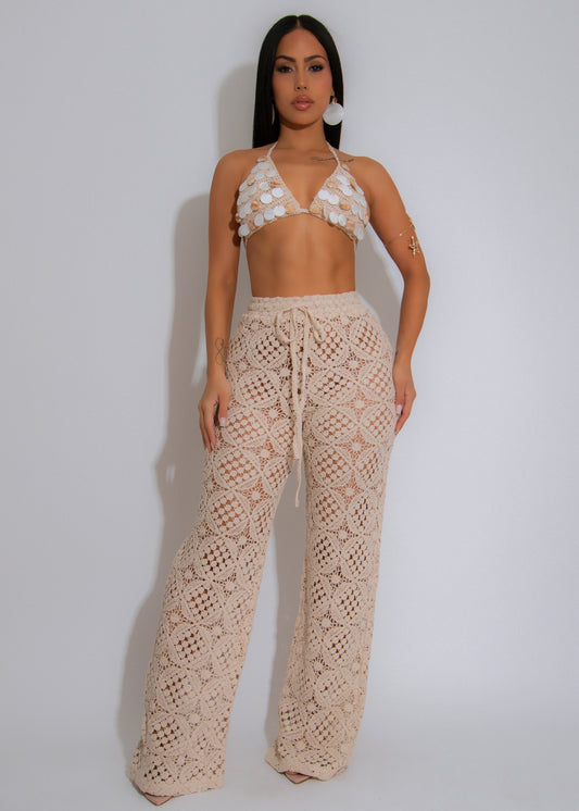Moon Tide Shell Crochet Pant Set Nude