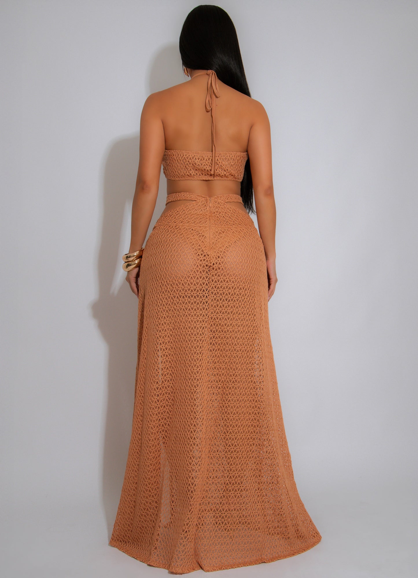 Sandswept Knit Floral Maxi Dress Brown