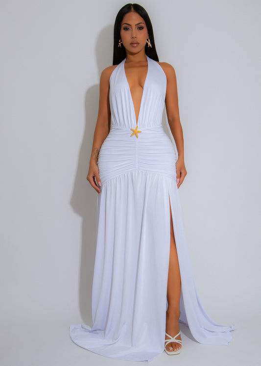 Afterglow Allure Ruched Maxi Dress White