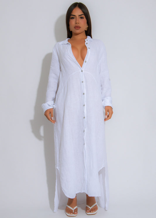 Seastone Linen Maxi Dress White