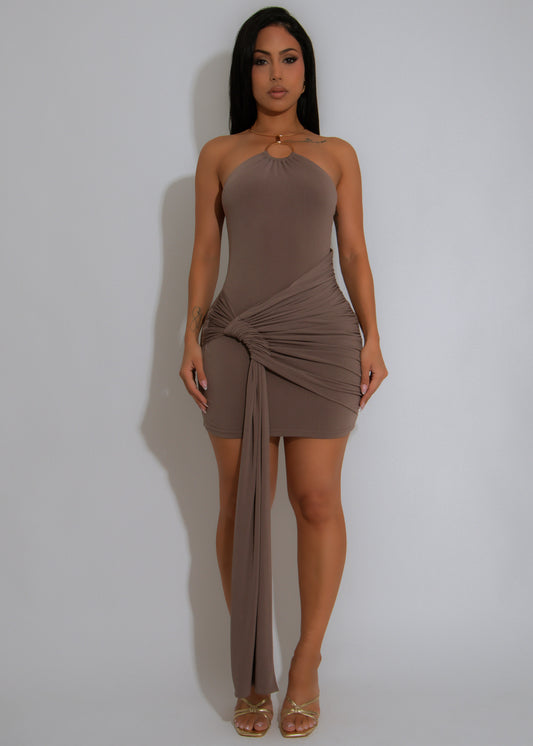 Second Glance Ruched Mini Dress Brown