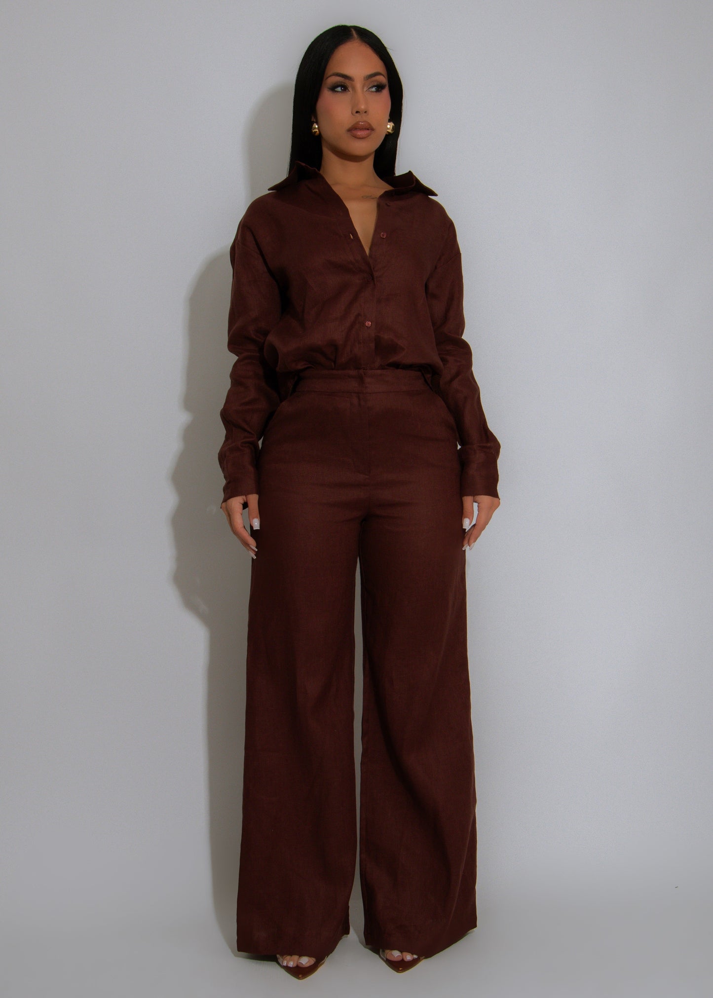 Sol Vista Linen Pant Set Brown