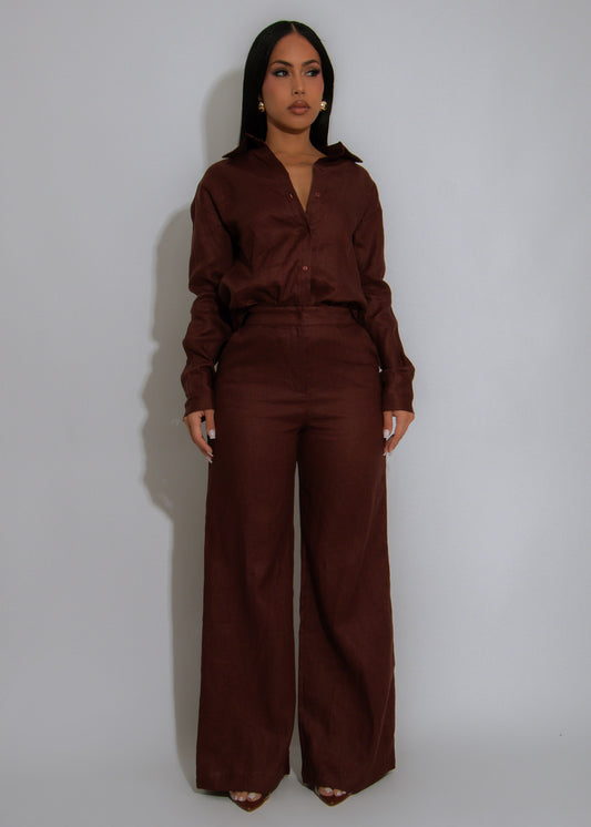 Sol Vista Linen Pant Set Brown