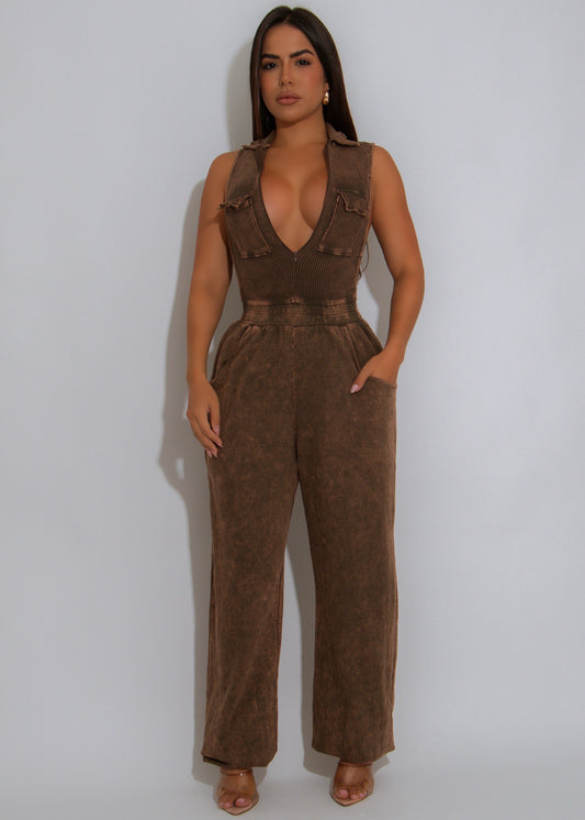 Ribbed Revival Jumpsuit Brown