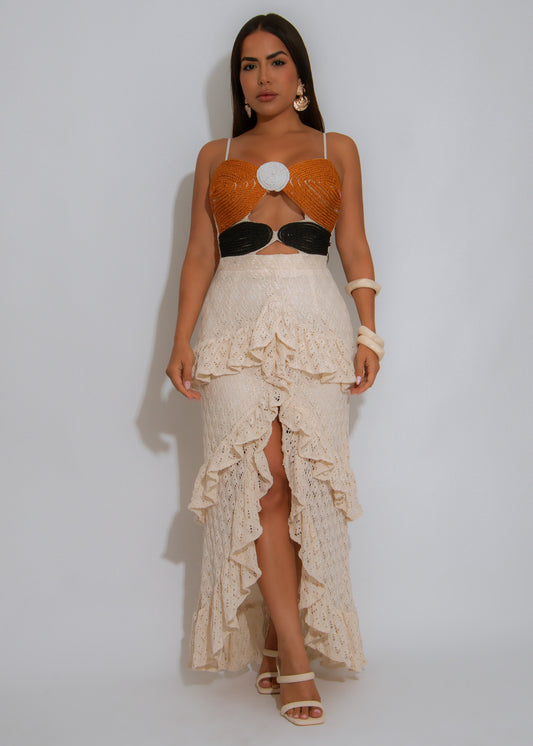Cabana Muse Crochet ruched Maxi Dress Nude
