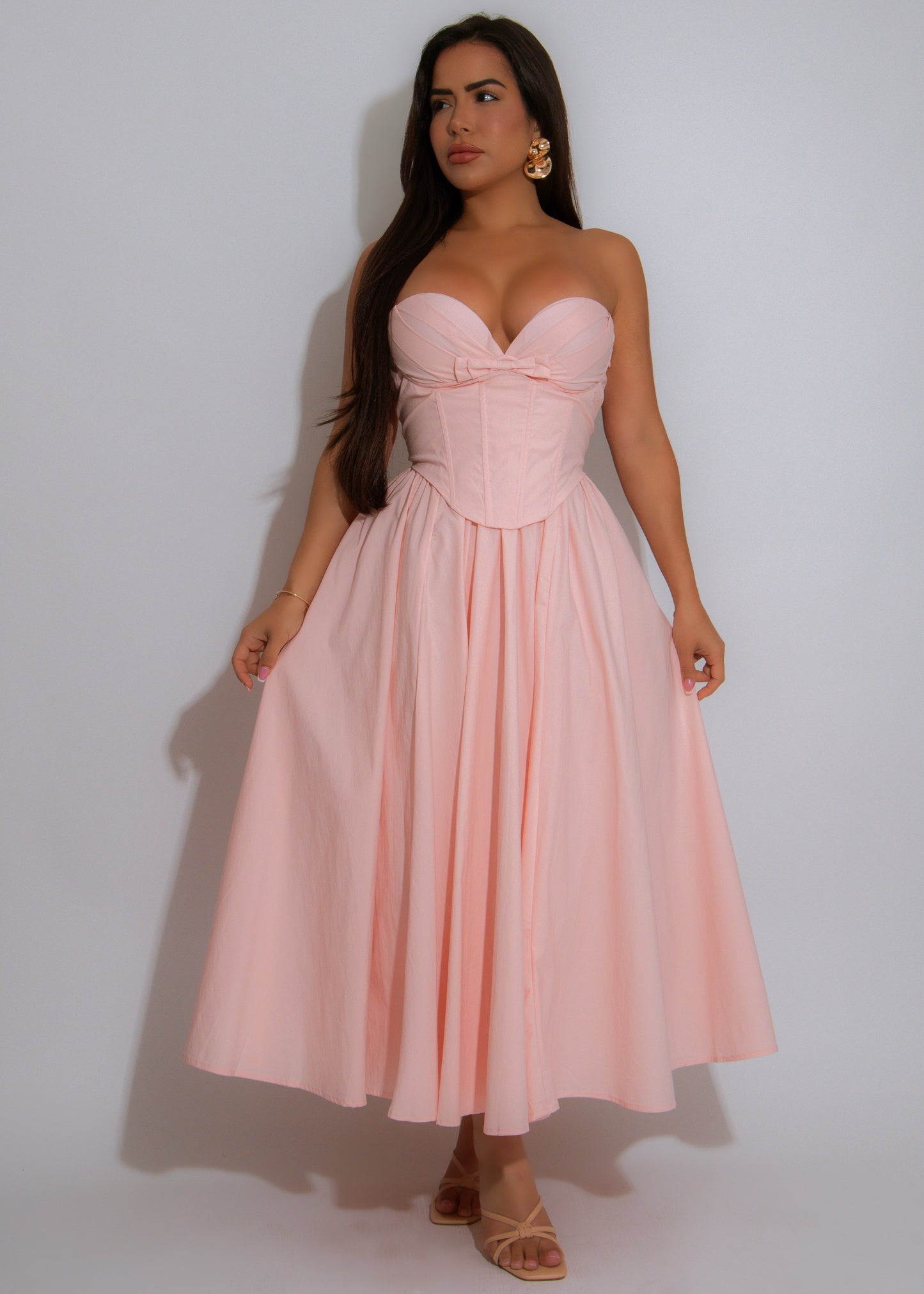 Poised Affair Ruched Midi Dress Pink