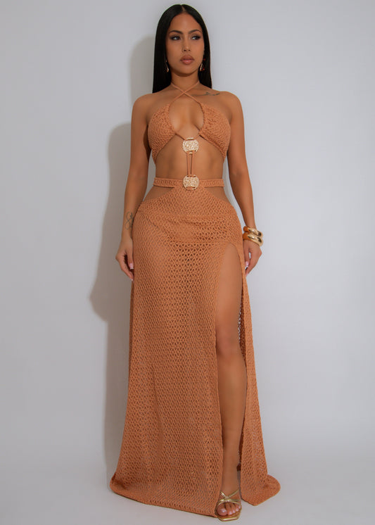 Sandswept Knit Floral Maxi Dress Brown