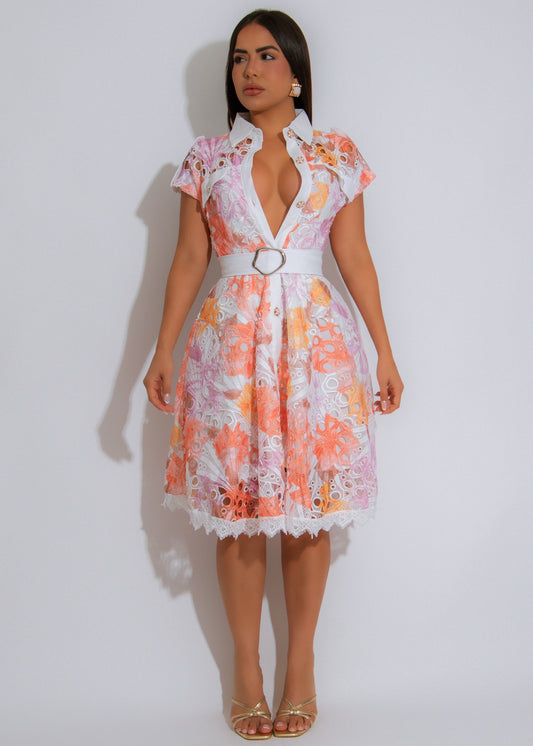 Soleil Bloom Lace Mini Dress Orange