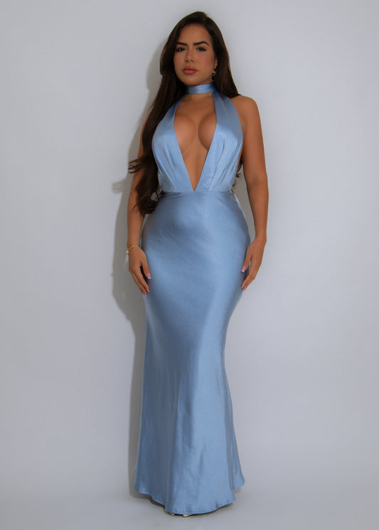 Elysian Slip Satin Maxi Dress Blue