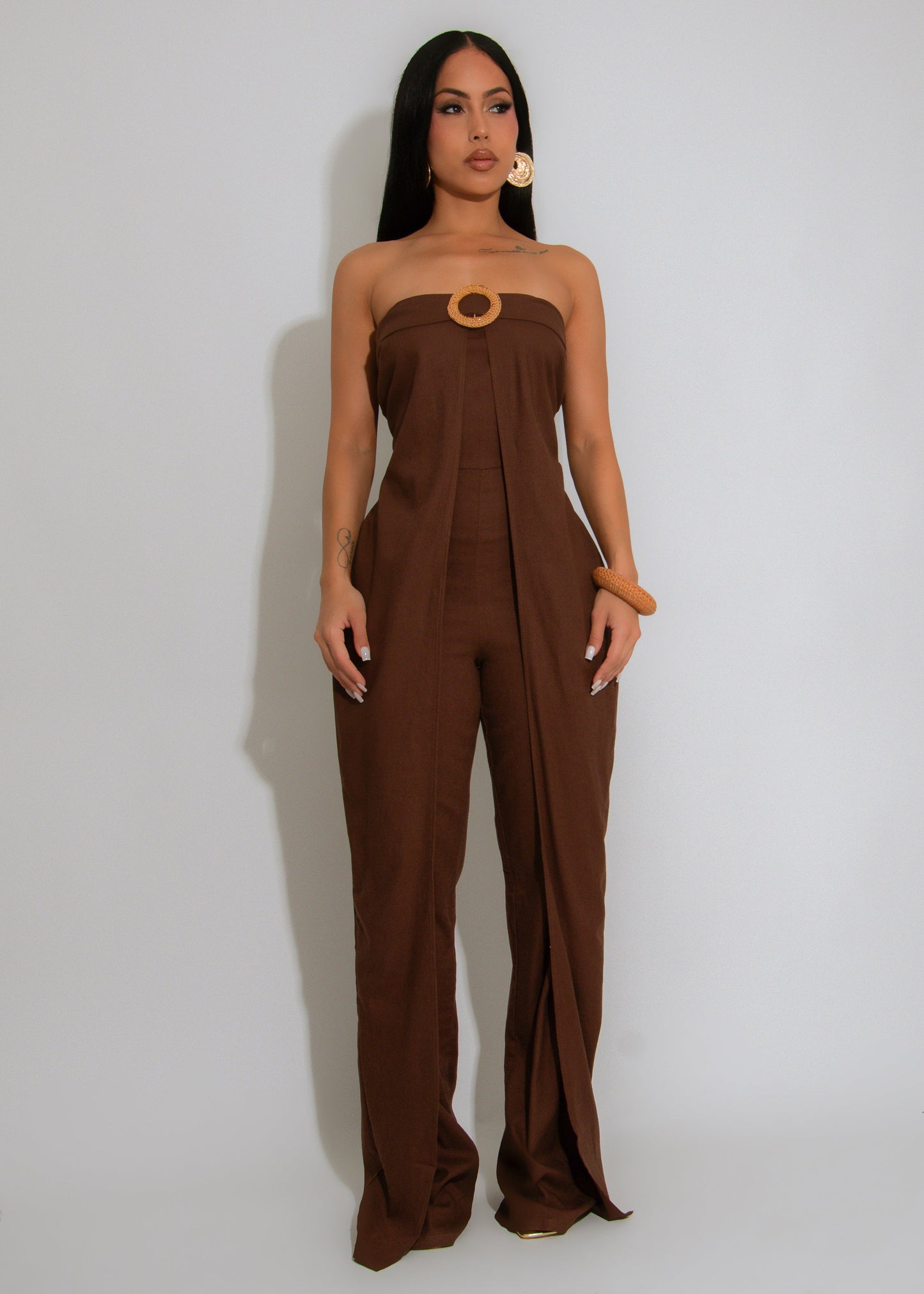 Terra Belted Linen Jumpsuit Brown