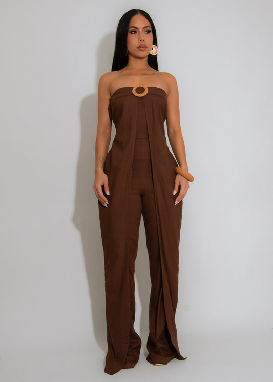 Terra Belted Linen Jumpsuit Brown