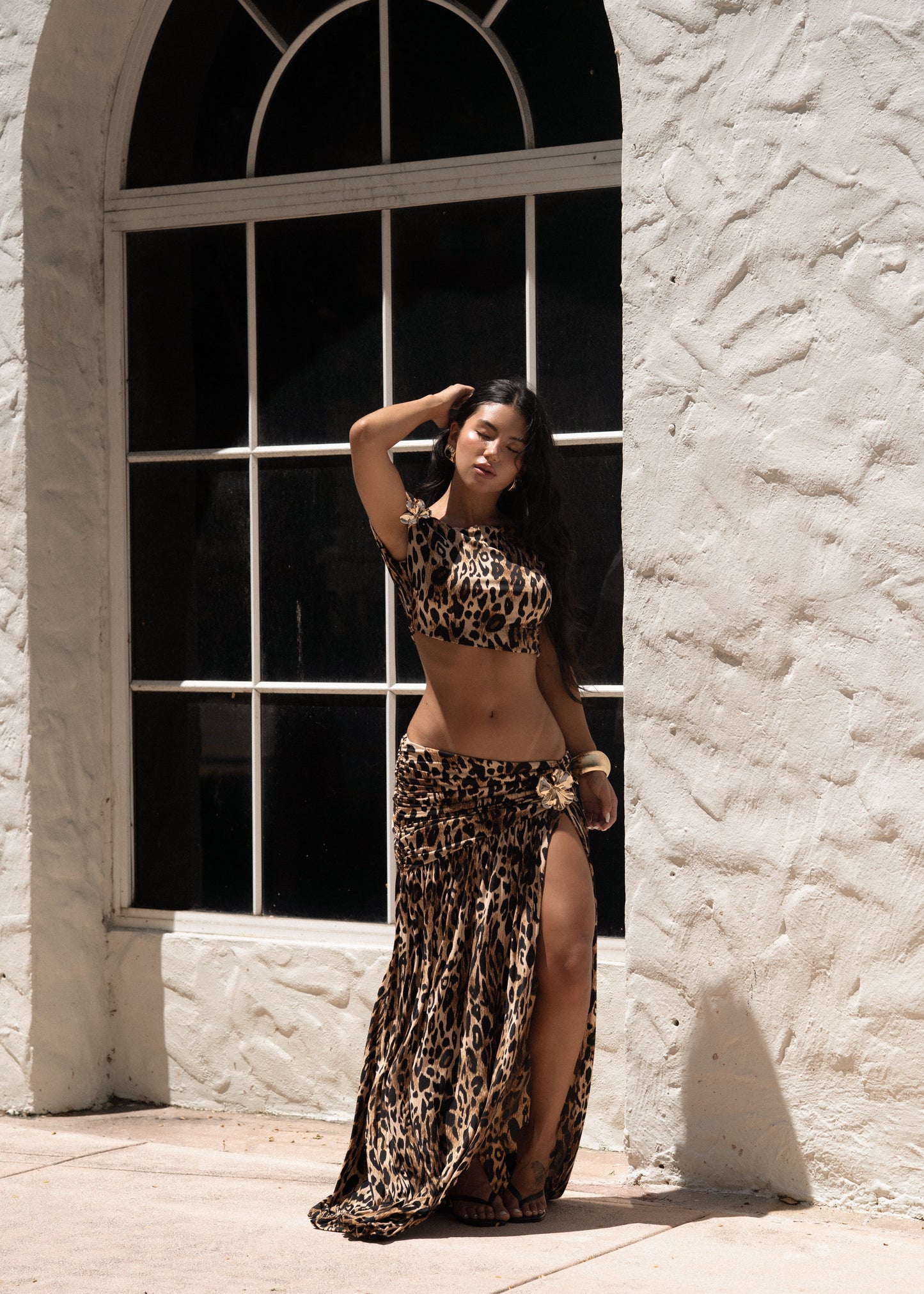 Opulence Bloom Ruched Skirt Set Black