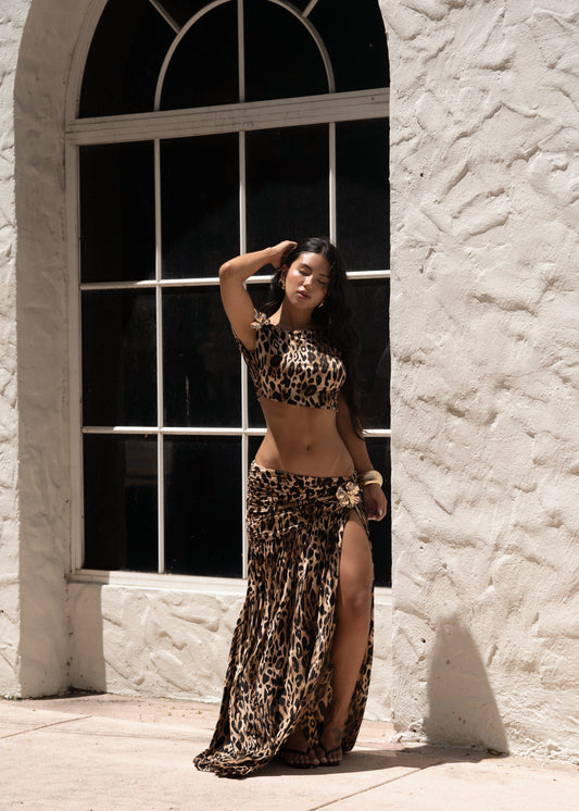 Opulence Bloom Ruched Skirt Set Black