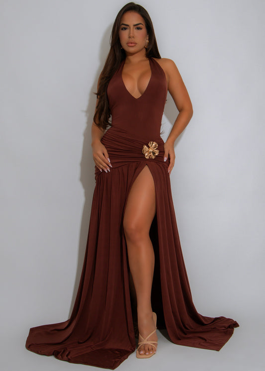 Oasis Whisper Ruched Maxi Dress Brown